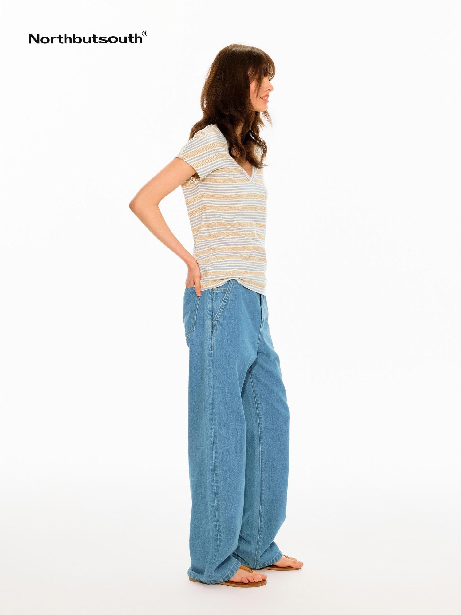 Northbutsouth Colorful Striped V-neck Frayed Edge Women&