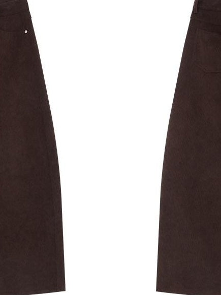 RUN TO THE FUTURE Casual Mid Low Waist Zip Fly Polyester Women Deep Brown Wide-Leg Pants