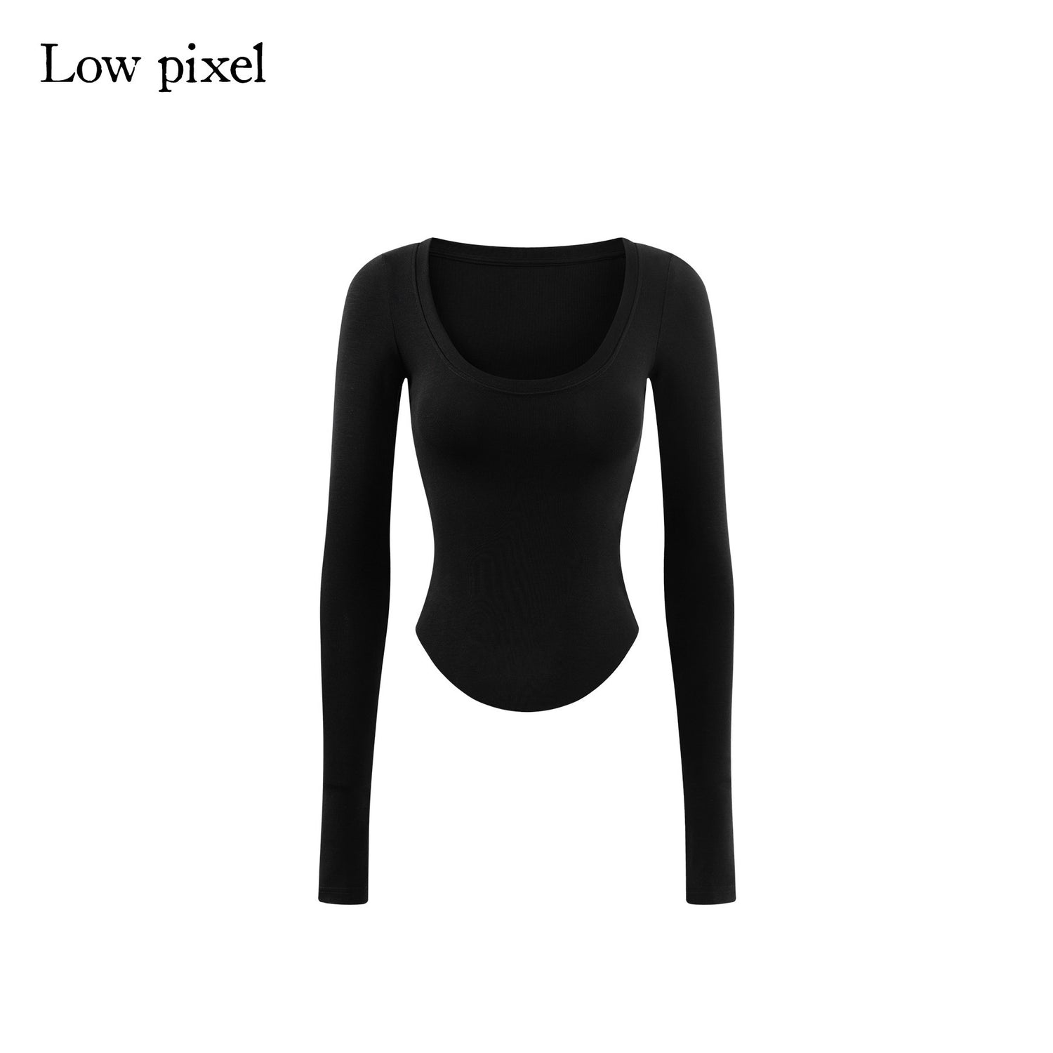 Low pixel Breathable Lyocell Slim U Neck Black Casual Women Long Sleeve T-Shirts