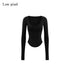 Low pixel Breathable Lyocell Slim U Neck Black Casual Women Long Sleeve T-Shirts