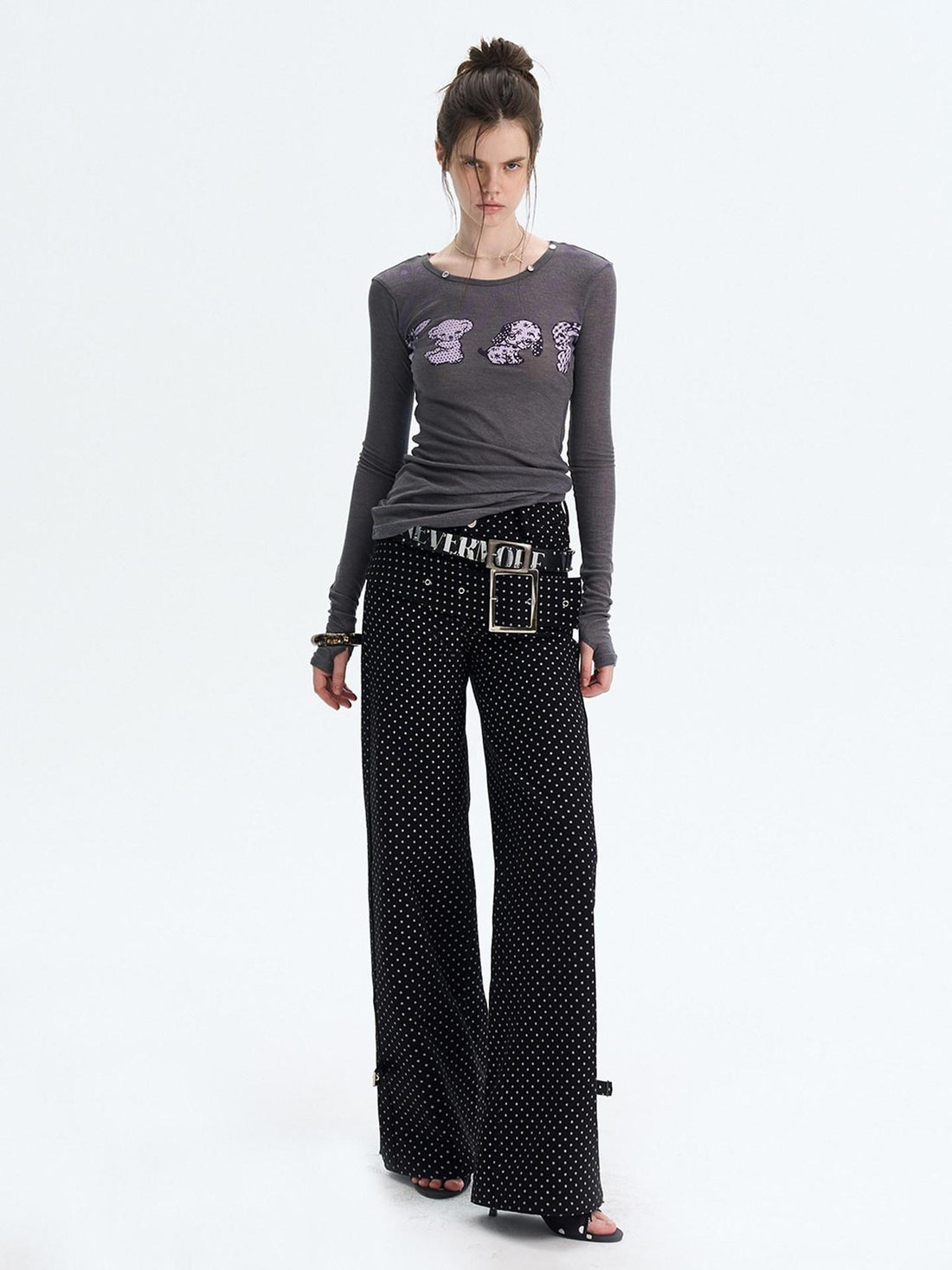 The NeverMore Sexy Slim Fit Drop Shoulder Crew Neck Knit White Grey Long Sleeve T-Shirts