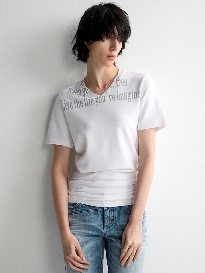 RUN TO THE FUTURE Moisture Wicking V-neck Slim Fit Creative Print Modal Short Sleeve T-Shirts