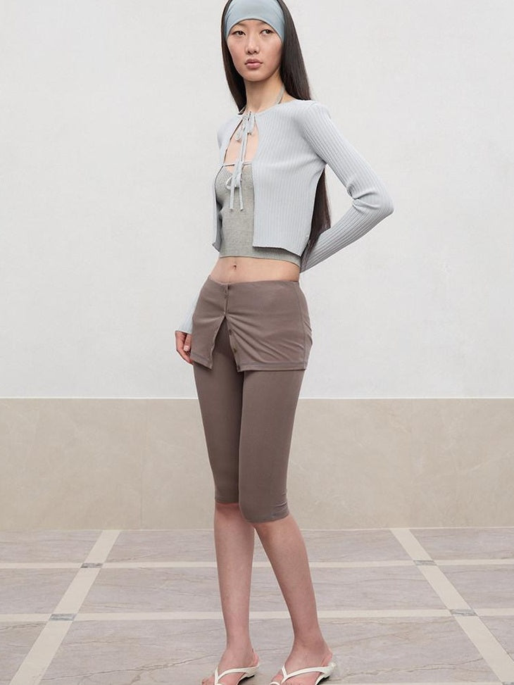 RUN TO THE FUTURE Tie Front Slim Fit Knit Bell Sleeve Cardigan Office Solid T Shirt Crop Tops