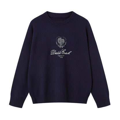 DIDDI MODA Classic Collar Knit Sweater With Bow Emblem Embroidery