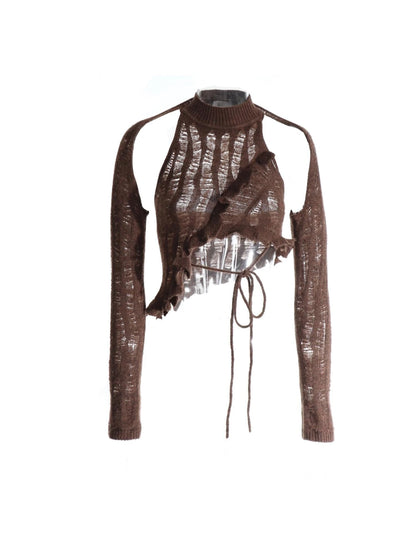 Tricolor Wool Knitted Hollow Top
