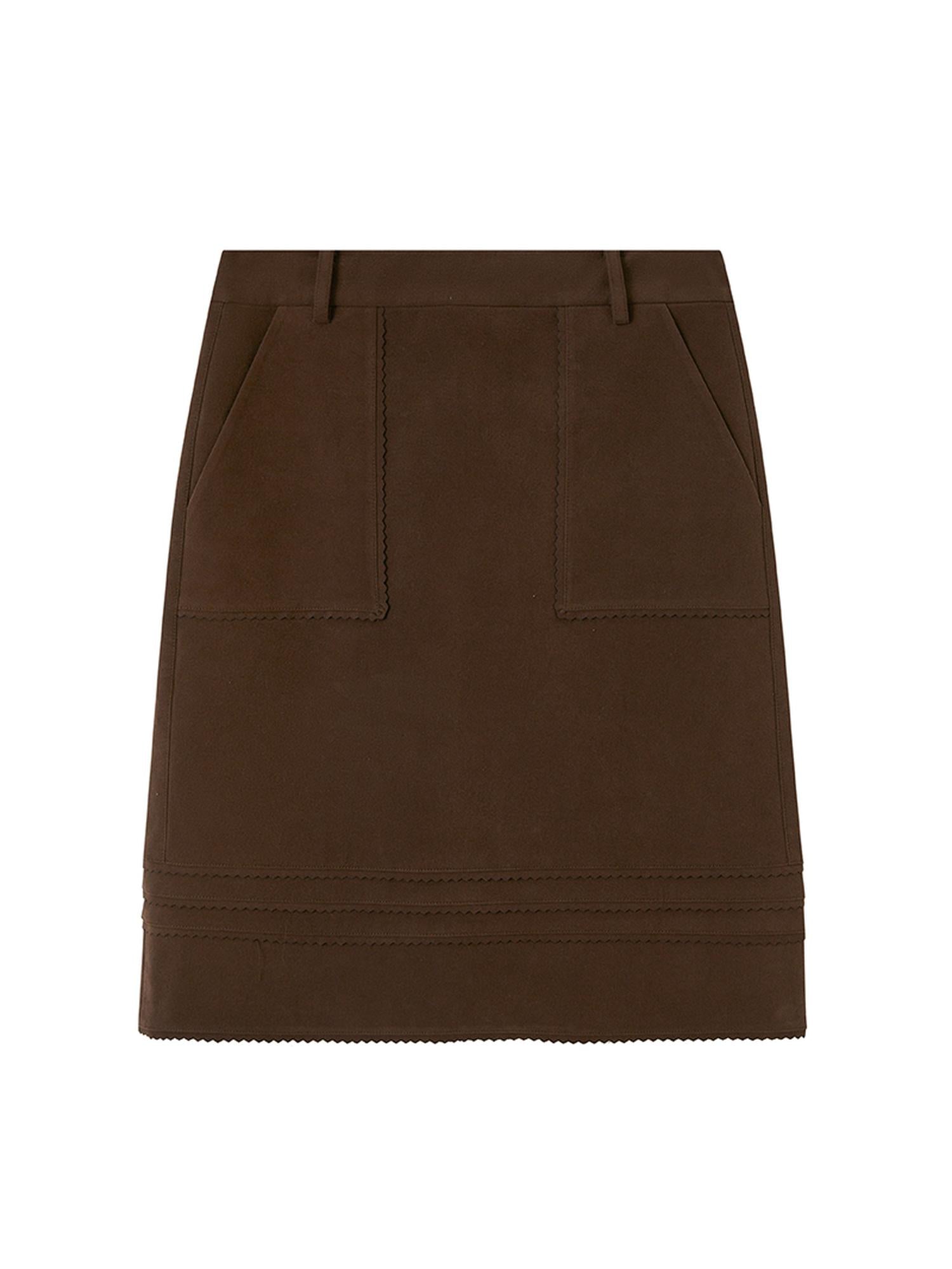 DIDDI MODA 3D Wave Hem Suede Skirt With Pockets