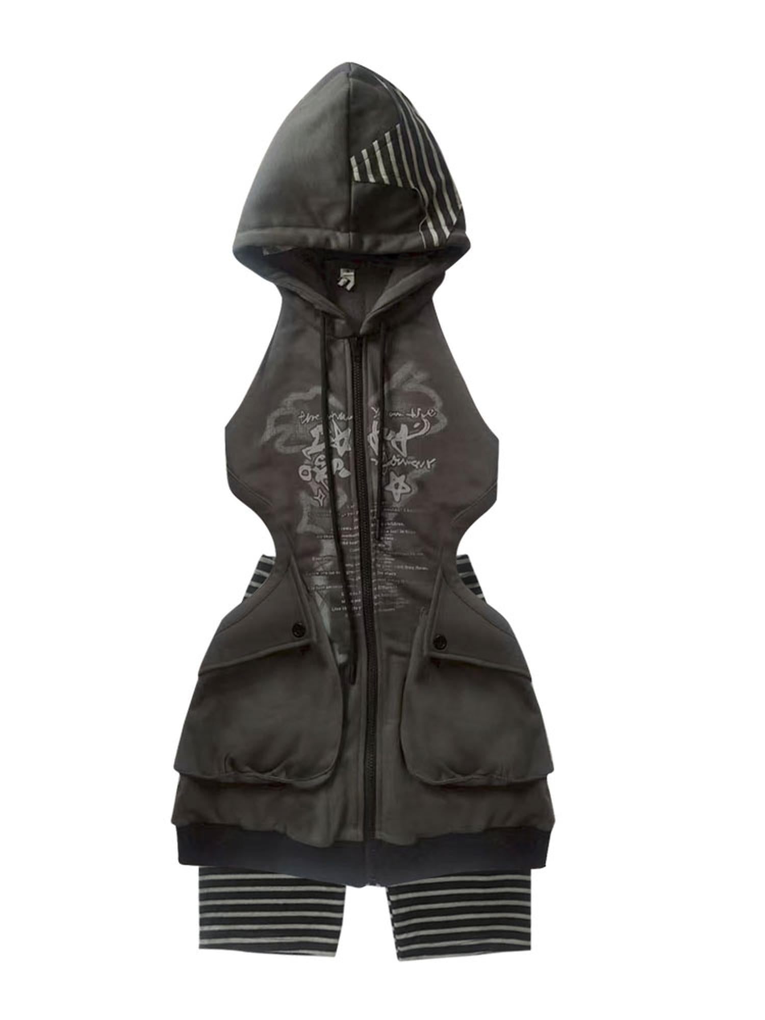 WSW WUSHENWU Sleepy Hollow Punk Cutout Hoodie Dress Set
