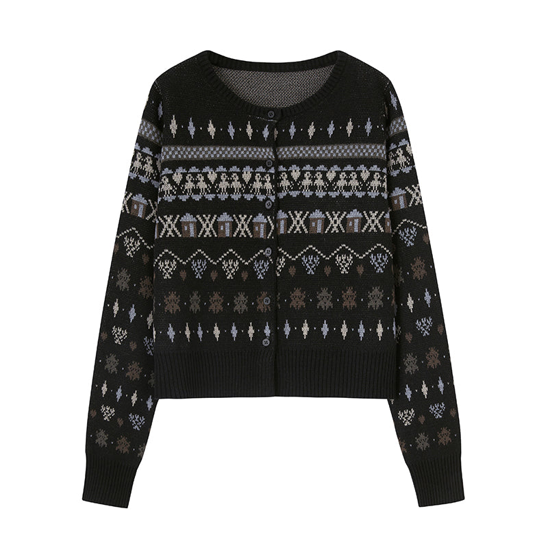 DIDDI MODA Fair Isle Vintage Playful Intarsia Wool Cardigan