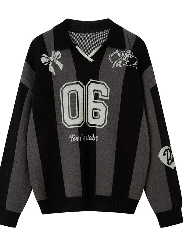 Sporty Bow Knot Jacquard Polo Sweater