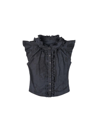 MOMSYCAN FOX LINE Fluttery Lace Trim Sleeveless Blouse Seaside Breeze