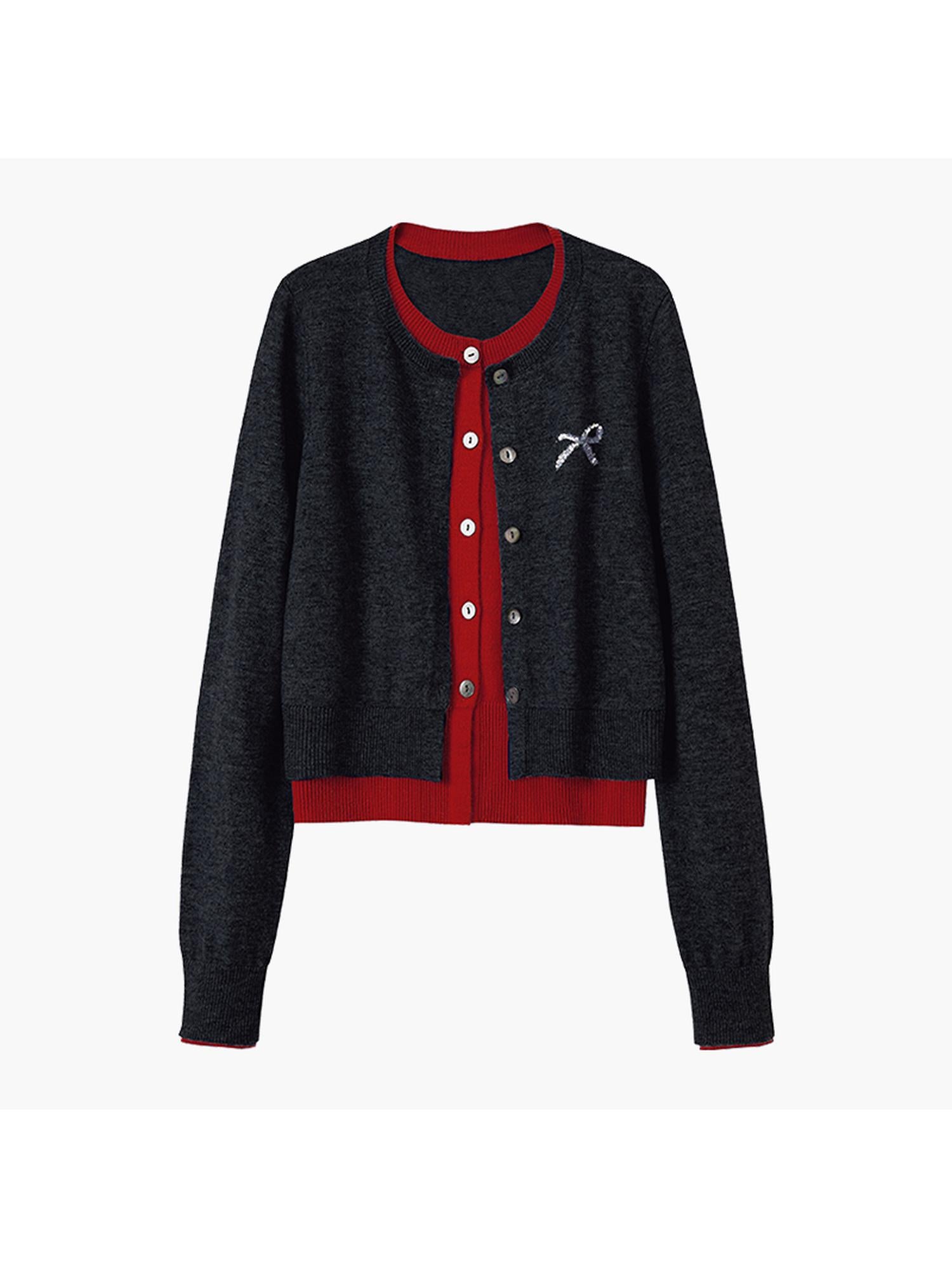 DIDDI MODA Playful Bow Bead Embroidered Knit Cardigan