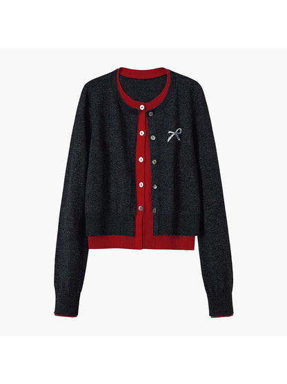 DIDDI MODA Playful Bow Bead Embroidered Knit Cardigan