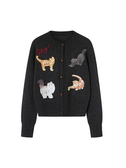 DIDDI MODA Sweet Cool Kitty Print Knit Cardigan