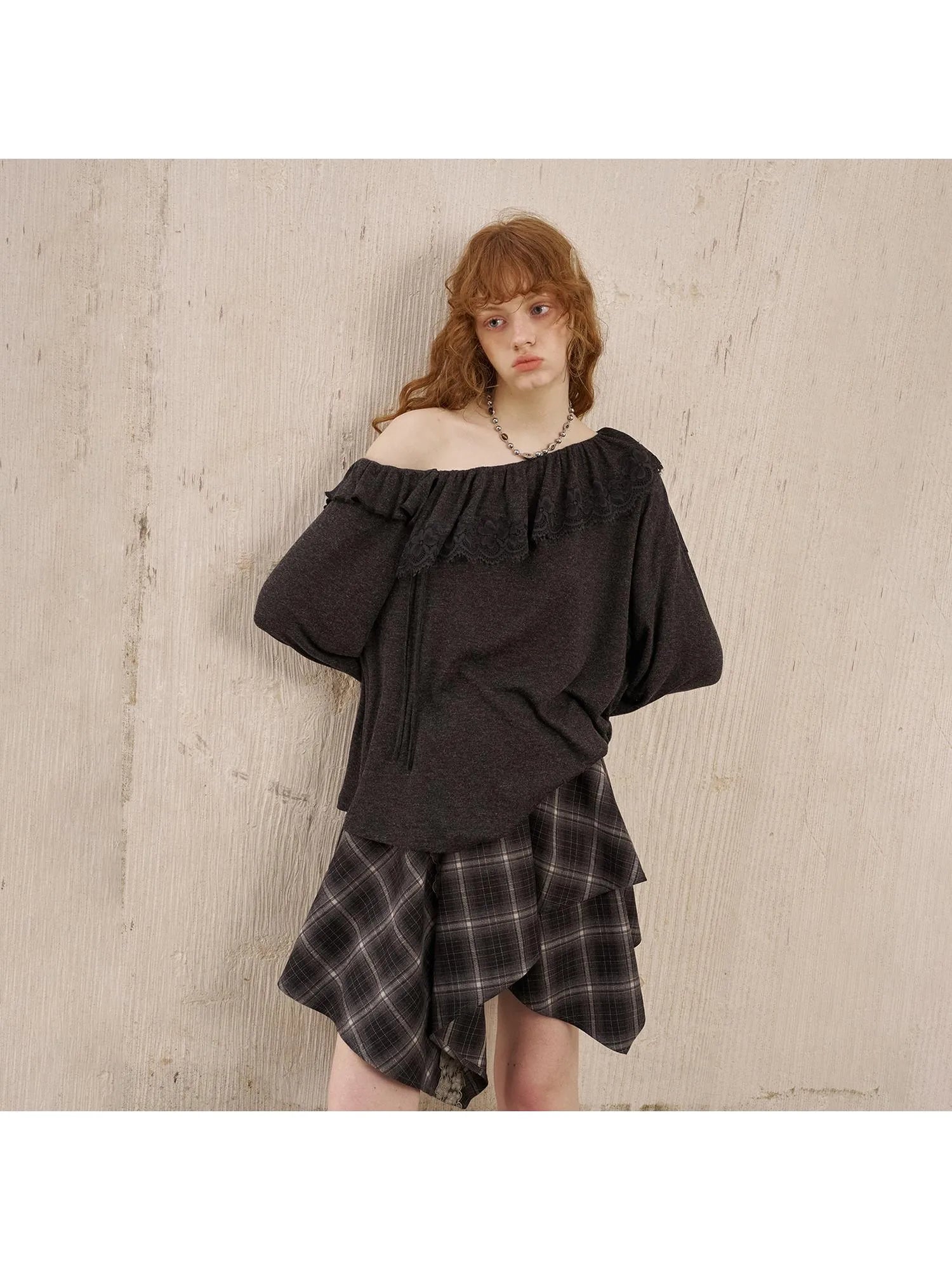 Lace Paneled Ruffle Knit Top