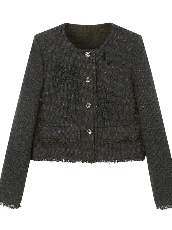 Embroidered Tweed Short Jacket With Beaded Fireworks