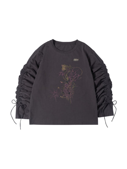 MOMSYCAN FOX LINE Reborn Self Y2K Loose Knit Sweater Dark Gray Artistic Print Drawstring Sleeves