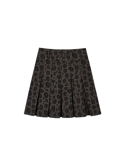 atrandom Vintage A-Line Low Waist Cheetah Print Mini Skirt Grey