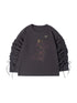 MOMSYCAN FOX LINE Reborn Self Y2K Loose Knit Sweater Dark Gray Artistic Print Drawstring Sleeves