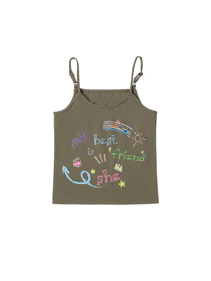 MOMSYCAN FOX LINE Best Friend Print Cotton T Shirt With Adjustable Strap