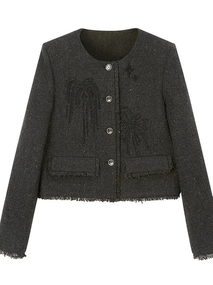 Embroidered Tweed Short Jacket With Beaded Fireworks
