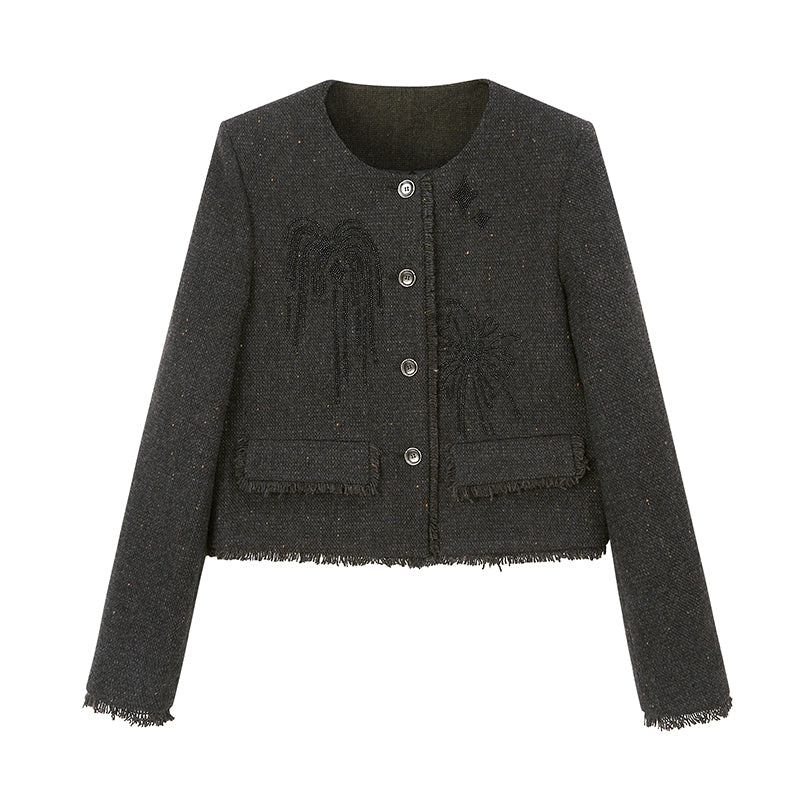 DIDDI MODA Embroidered Tweed Short Jacket With Beaded Fireworks
