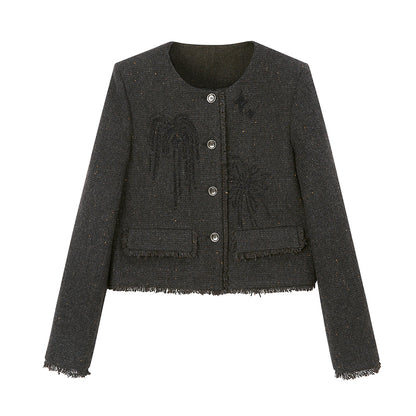 DIDDI MODA Embroidered Tweed Short Jacket With Beaded Fireworks