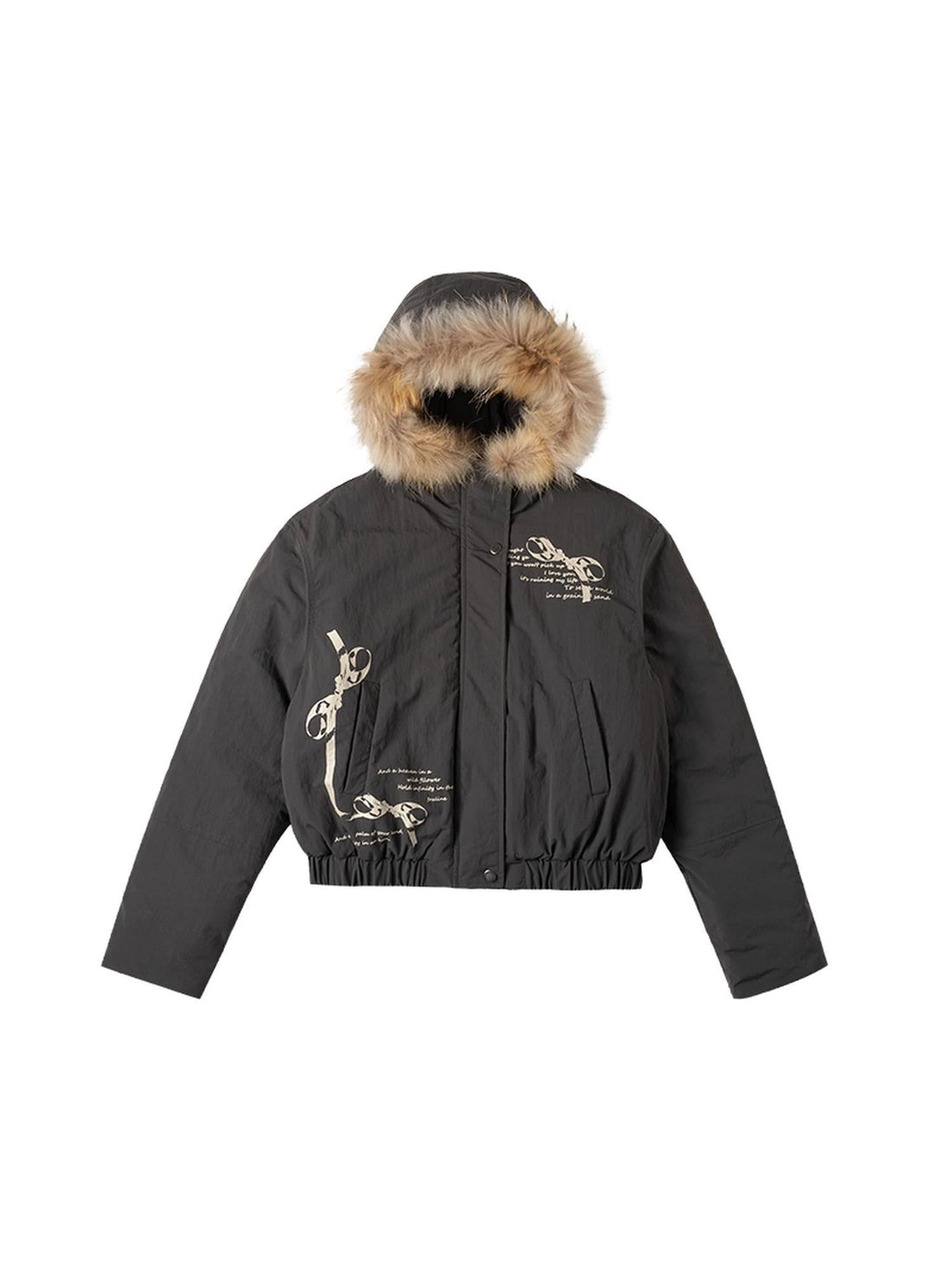 Wind Chaser Fur Lined Hooded Parka With Bow Print