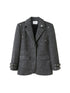 Grey Wool Blazer With Studs Shoulder Pads