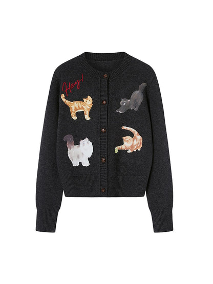Sweet Cool Kitty Print Knit Cardigan