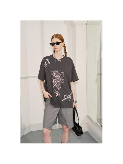 DIDDI MODA Pearl Dragon Print Cotton Tee