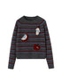 Retro Apple Embroidered Striped Mohair Sweater