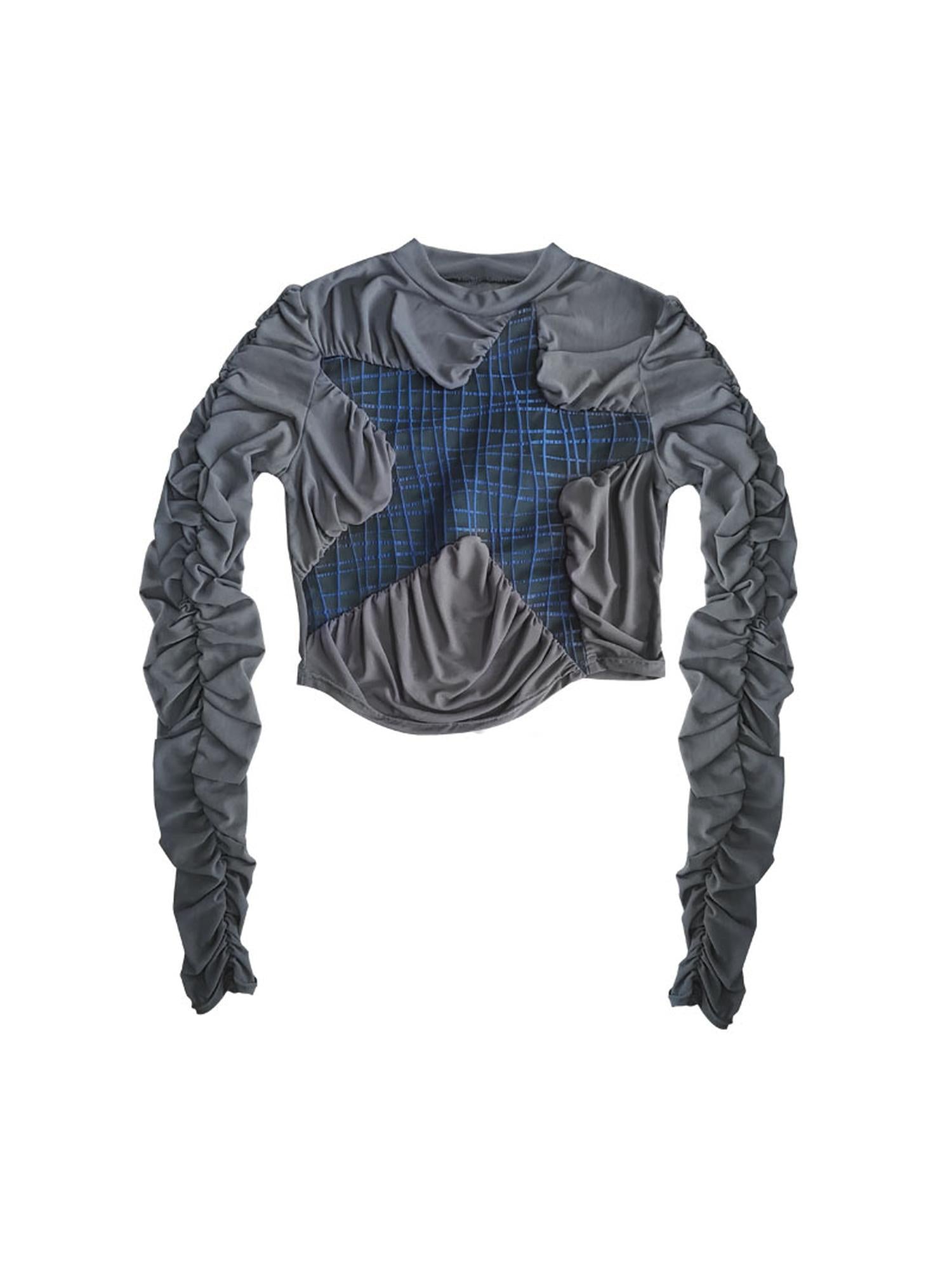 WSW WUSHENWU Starry Mesh Ruffle Top 2023 Blue Grey Seafoam Design