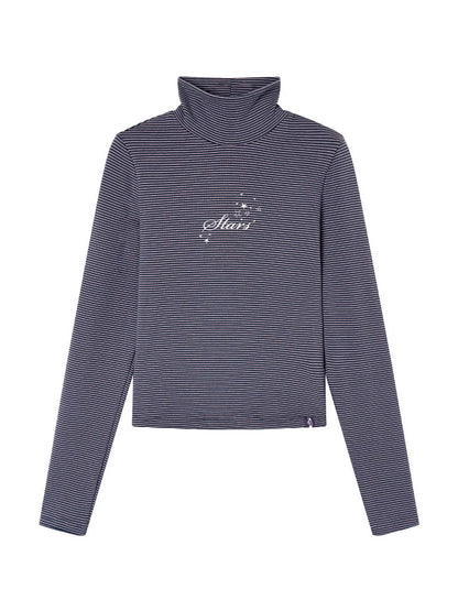 Women S Striped High Neck Long Sleeve T-Shirt