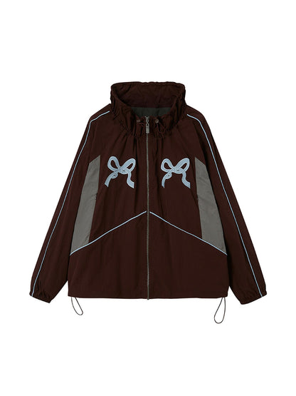 DIDDI MODA Sporty Bow Patch Colorblock Set Graphic Lace Trim Hoodie