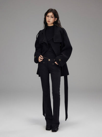 Low pixel Washed Black Low Rise Microstretch Street Tight Women Cotton Zip Straight Pants
