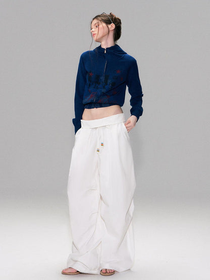 The NeverMore Cotton Blend Vintage Curved Cut Natural Waist Women White Wide Leg Pants