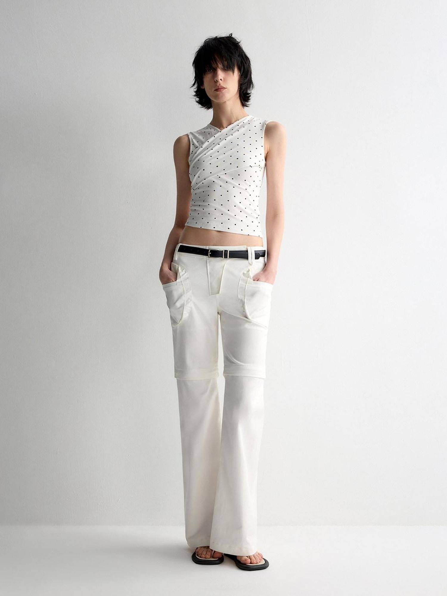 RUN TO THE FUTURE Recycled Fiber Original Micro Flare Low Waist Zip Fly Women Pocketed Chinos