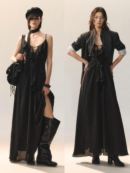 AnnoMundi Lace Cami Casual Shirt Dress Sleeveless City Women Polyester Slip Maxi Dresses