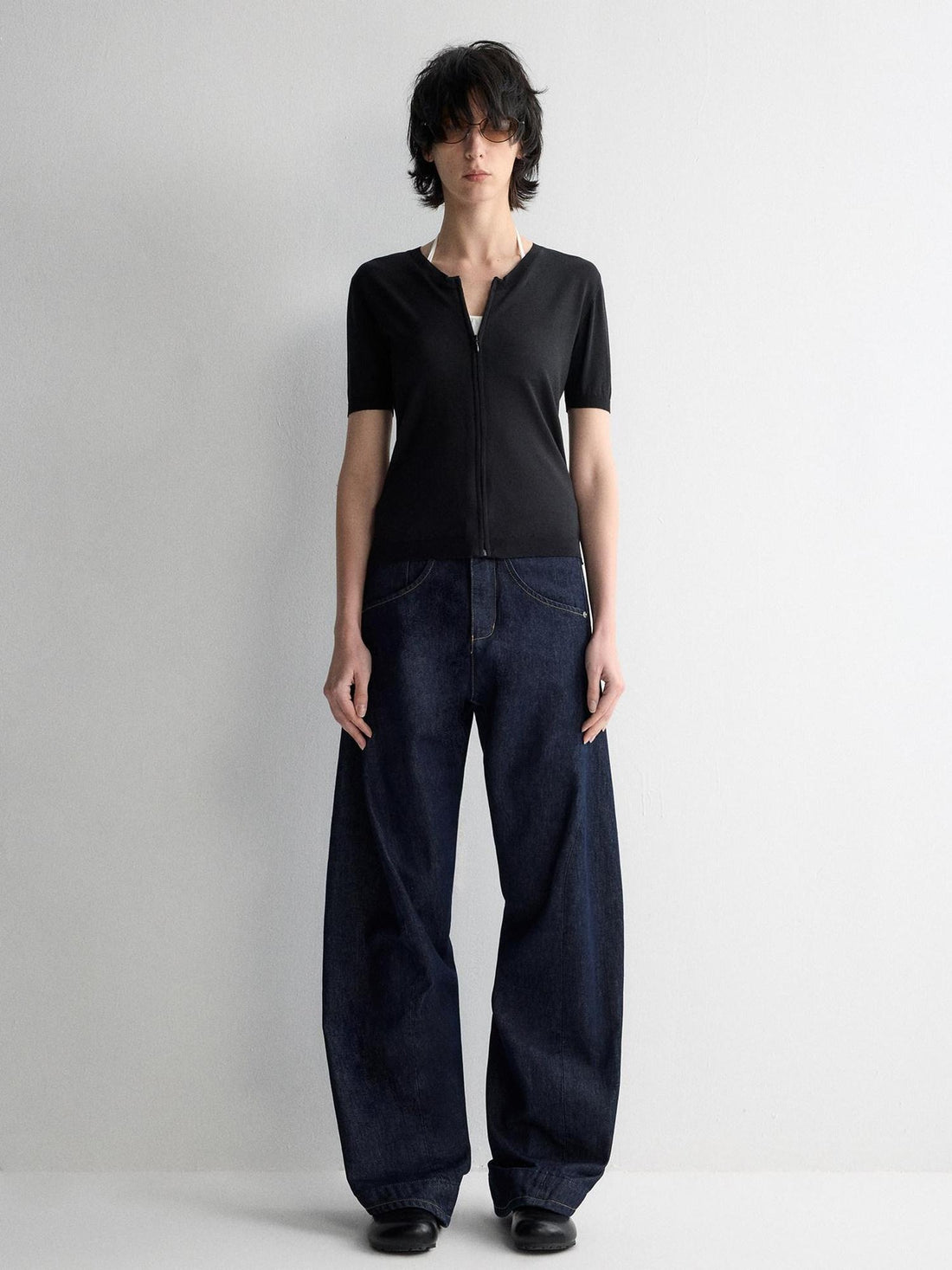RUN TO THE FUTURE Durable Dark Cotton Denim Casual Oversized Natural Waist Ladies Wide-Leg Jeans