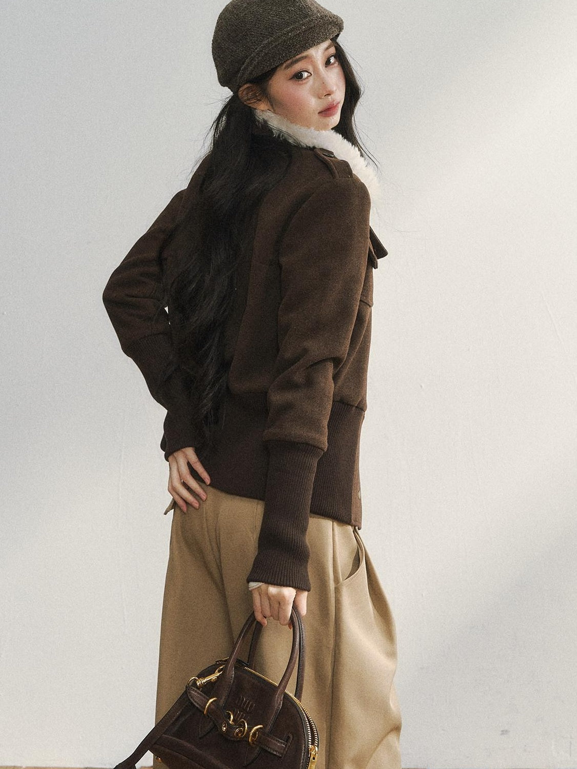 7Shiftin Slimming Casual Loose Fit Womens Brown Button Front Cropped Jackets