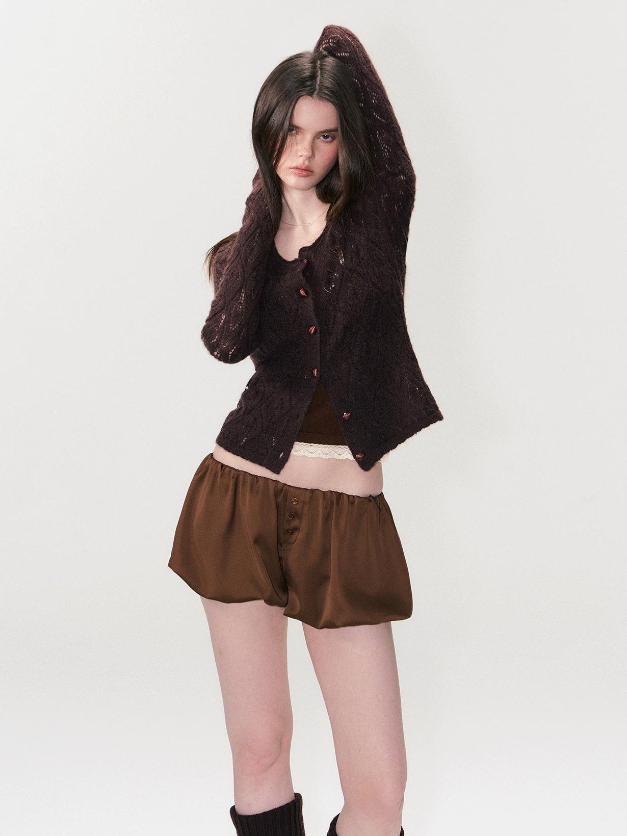 The NeverMore Alpaca Mohair Lightweight Diamond Cropped Button Front Women Knit Cardigans