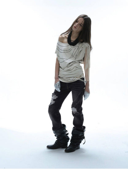DoublePunch Dark Wash Whisker Distressed Ripped Low Rise Women&