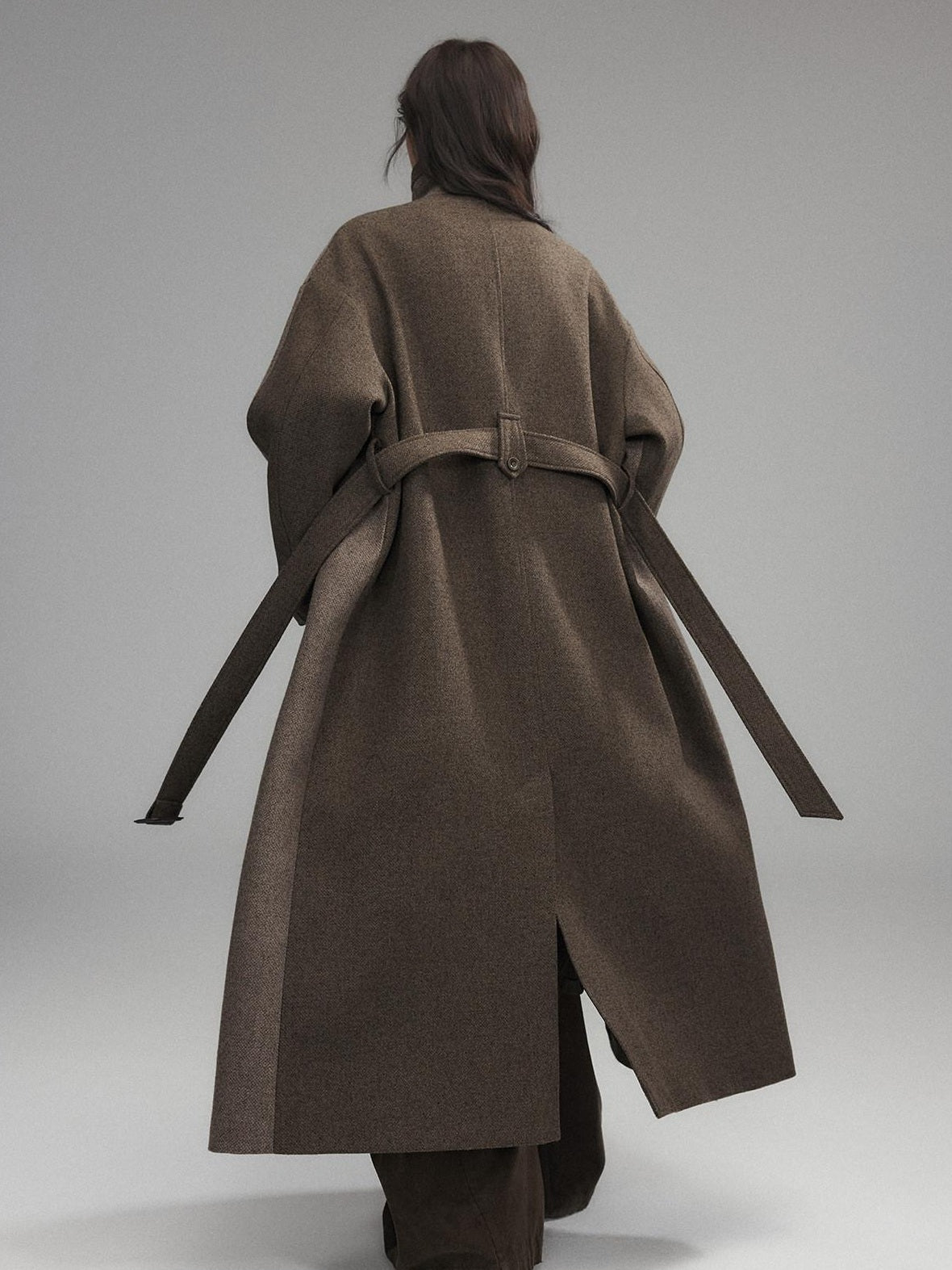 Low pixel Wool Blend Thick Colorblock Oversized Stand Collar Single Breasted Wool Coats