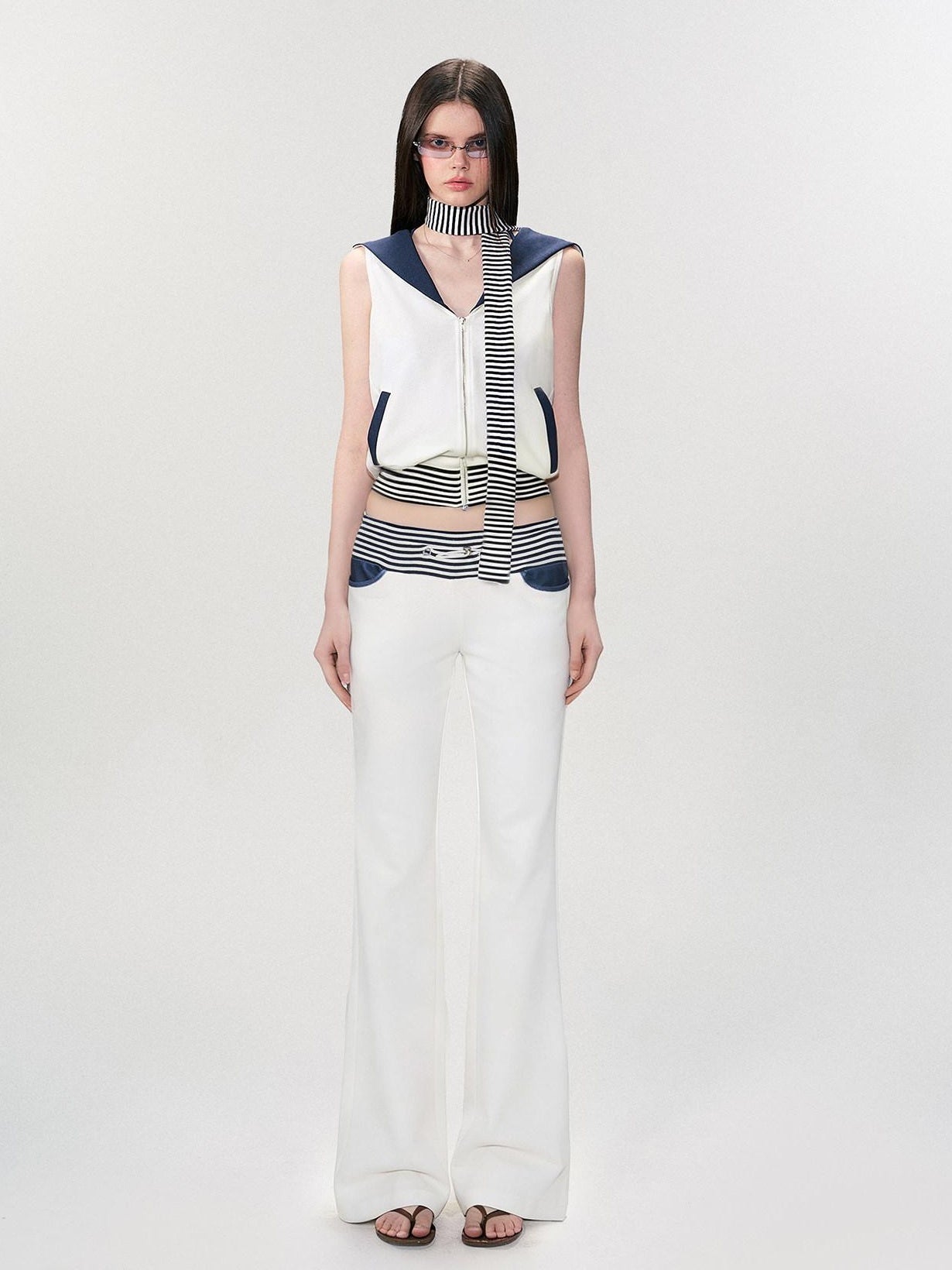 The NeverMore Comfortable Casual Cotton Blend Slight Flare Mid Rise Women White Straight Pants