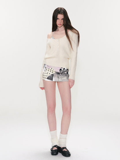 The NeverMore Silk Printed Low Waist Bodycon Slim Fit Women White Print Mini Skirts