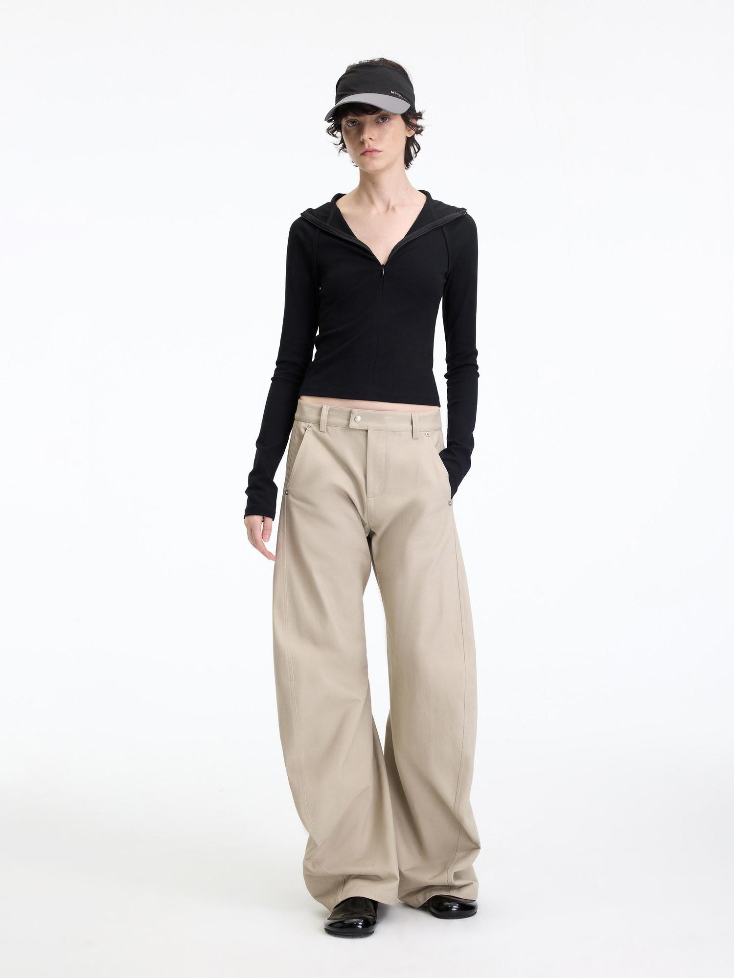 RUN TO THE FUTURE Chinos femme 100 % coton, coupe décontractée sculptée, taille mi-basse, jambes droites