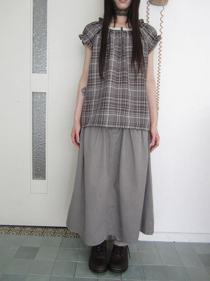ang project Vintage Distressed Pleated High Waist A Line Women&