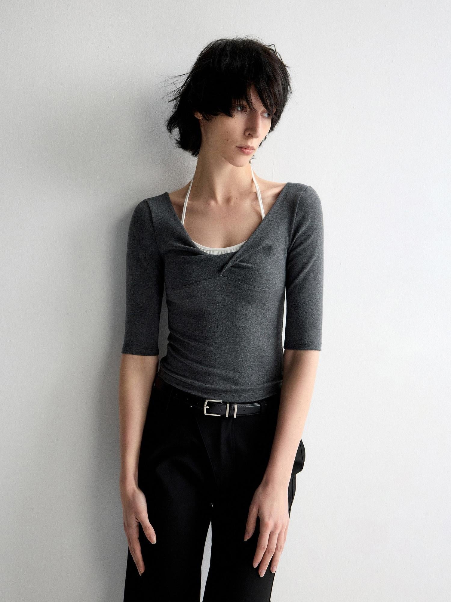 RUN TO THE FUTURE Moisture Wicking Casual Slim Panel Crew Neck Solid Grey Short Sleeve T-Shirts