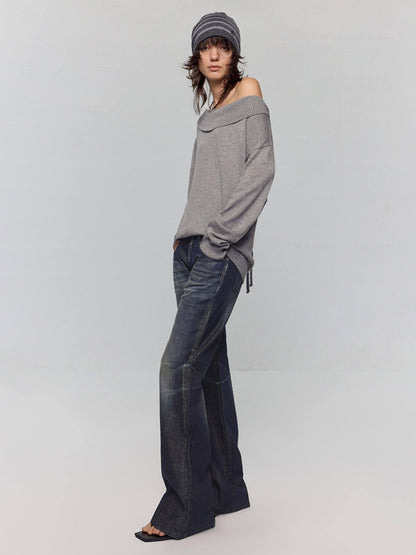 RUN TO THE FUTURE Washed Low Rise Loose Fit Casual Womens Black Stretch Denim Straight Jeans