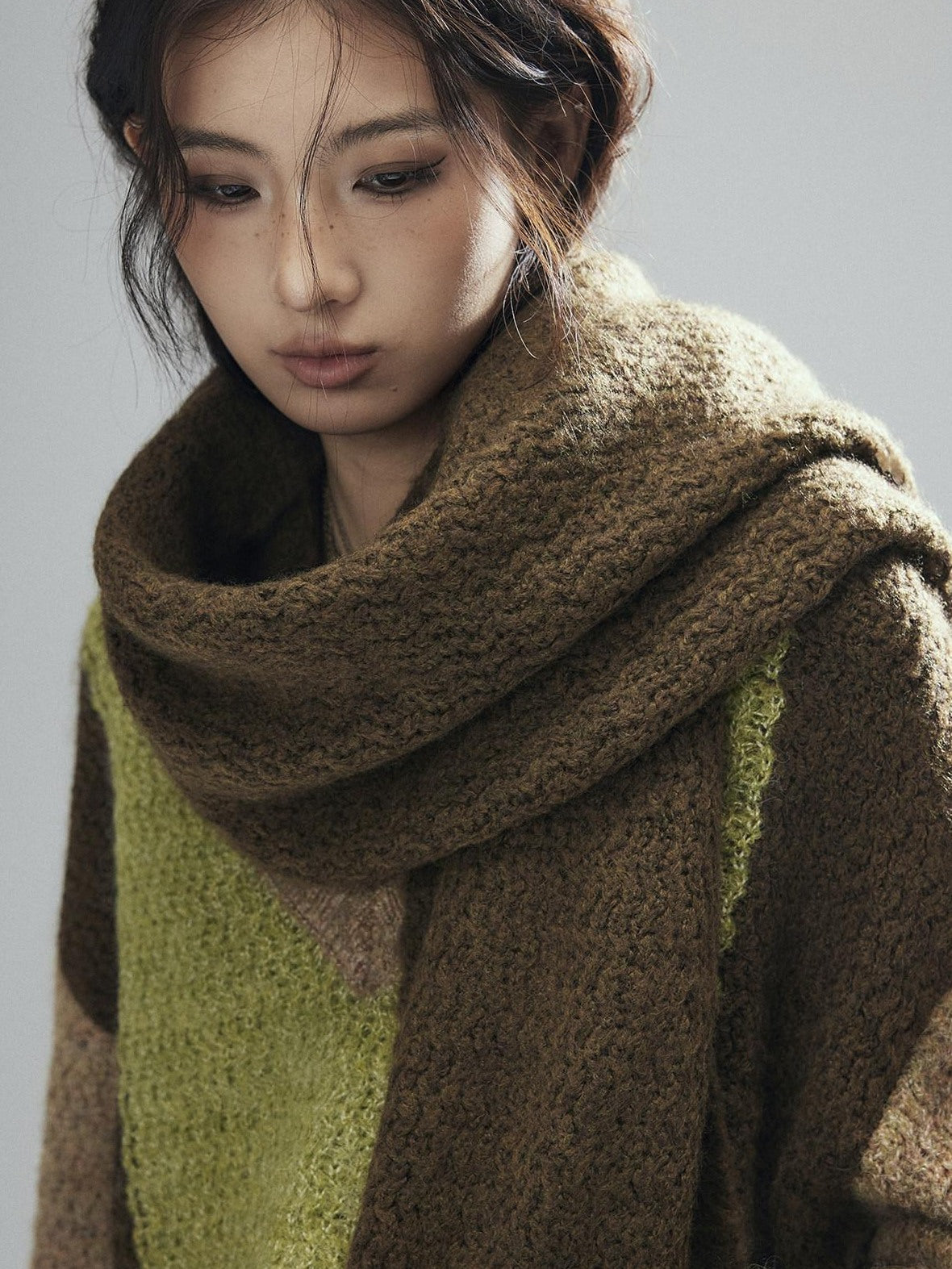 Low pixel Cozy Acrylic Blend Korean Fringe Women Brown Rectangular Decorative Scarves